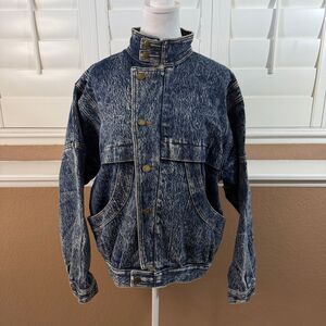 Vintage 80s Roglins Blue Denim Acid Wash Jean Jacket Sz S Festival Retro Fashion